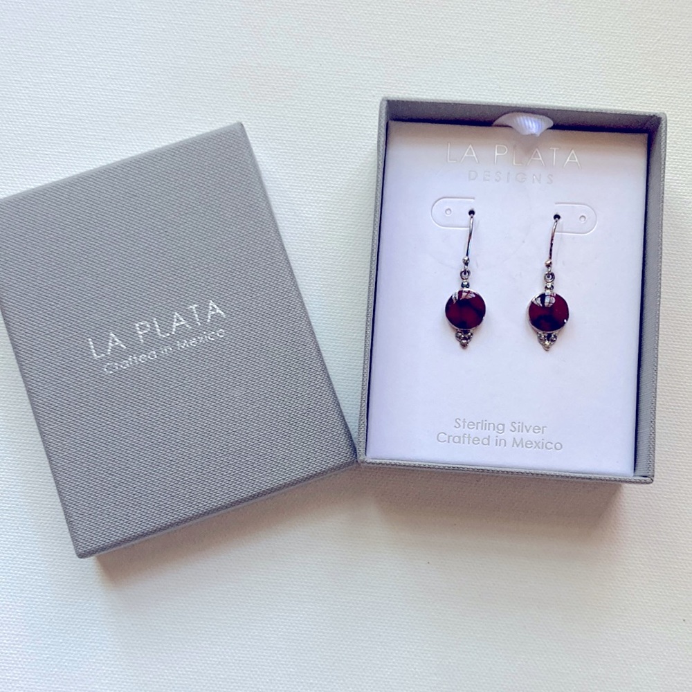 La Plata red jasper gemstone sterling silver silver dangle earrings